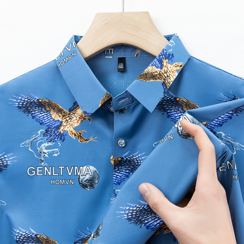 Summer Short-Sleeved Shirt for Men 2026 New Fashion Anti-Wrinkle Printed Lettered High-End Shirt for Men Hawaiian Clothing