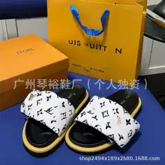 Women's Designer Velcro Thick Sole Slide Sandals 2025 Summer Denim One-Band Slippers Embossed Couple One-Strap Sandals