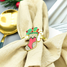 圣诞节西餐厅圣诞袜子餐具 镀金圣诞套装红色餐巾扣 餐巾圈餐巾环