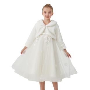 Cross-Border Popular Children's Autumn and Winter Dress Long-Sleeved Round Neck Girl Princess Dress Flower Girl Performance Outer Cape Source Factory