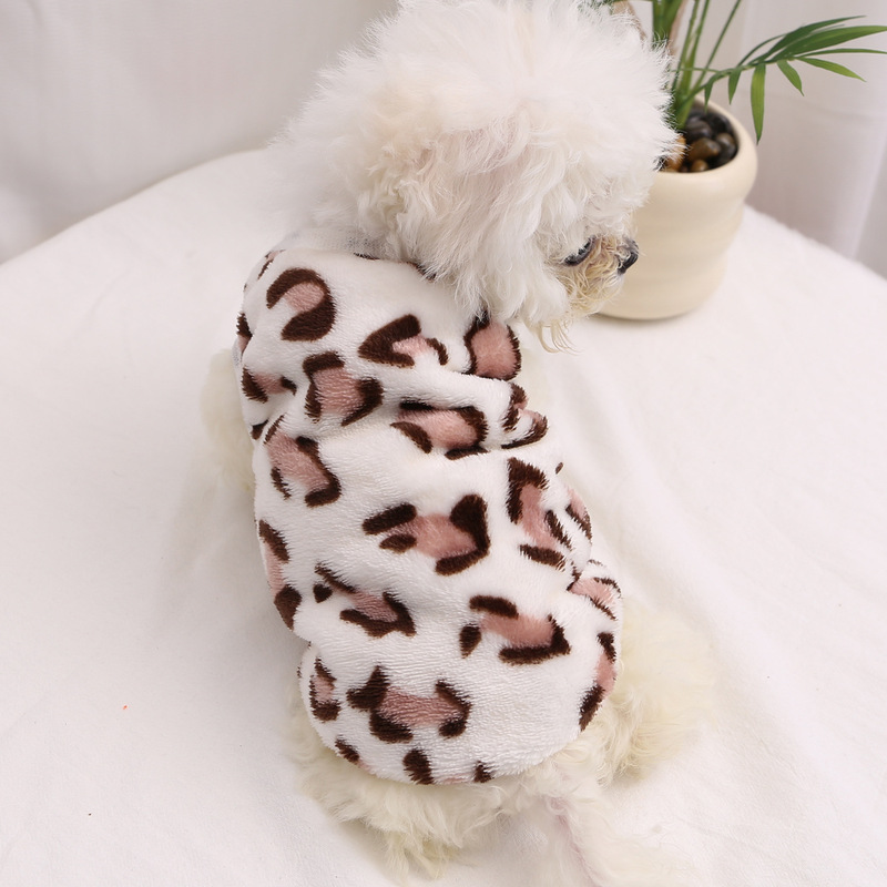 Dog Clothes Pet Velvet Leopard Print Vest Teddy Bichon Clothing Small and Medium-Sized Dogs Warm Autumn and Winter Half-Body Clothing