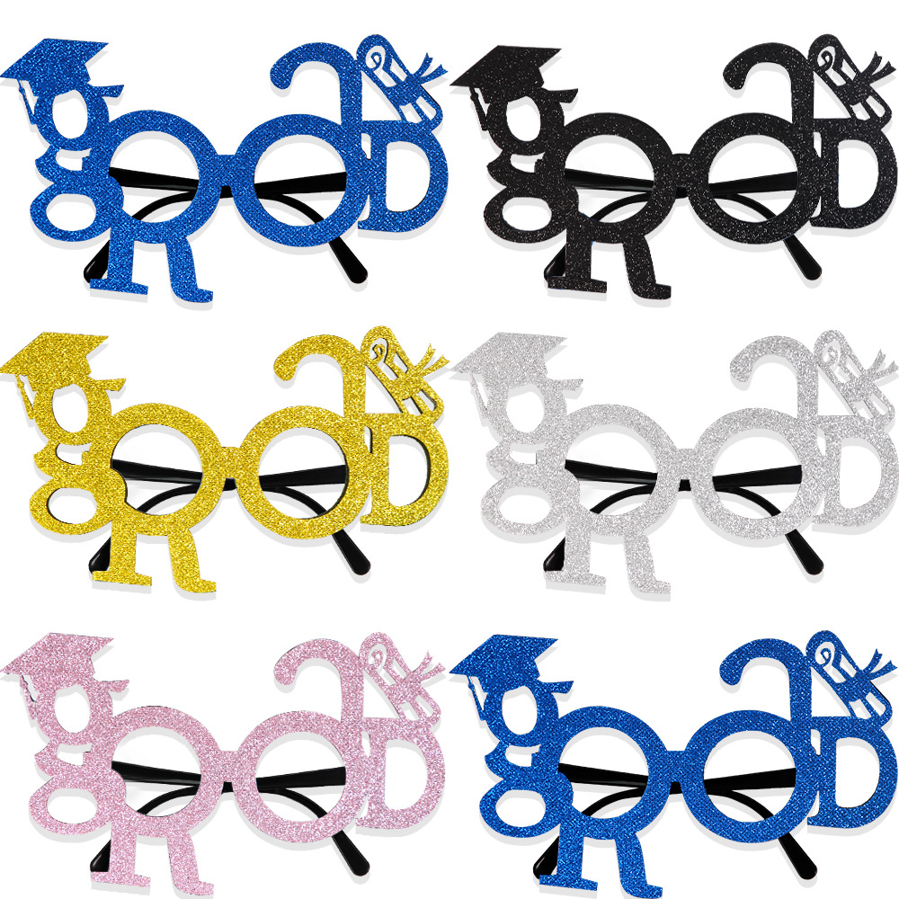 Gafas de fiesta temáticas de la temporada de graduación 2025 letras GRAD montura de gafas divertidas ceremonia de graduación gafas perforadas con fotos