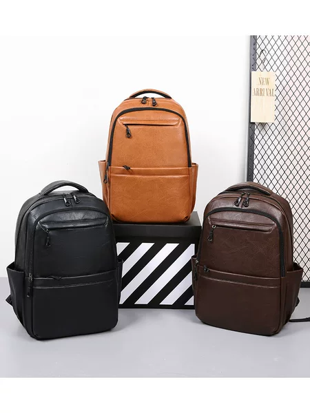 New Men's Bag Business Casual Pu Backpack Short-Distance Travel Backpack School Bag Computer Motorcycle Bag Cross-Border Supply