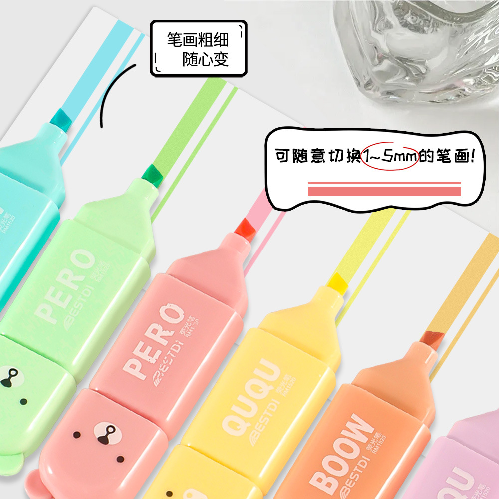 Nuevo conjunto de mini resaltador para estudiantes cuentas de dibujos animados graffiti pluma resaltador clave marcador