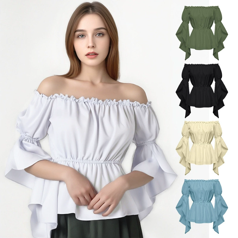 Amazon весна и лето новая женская Ренессанс рубашка с плиссированными рукавами