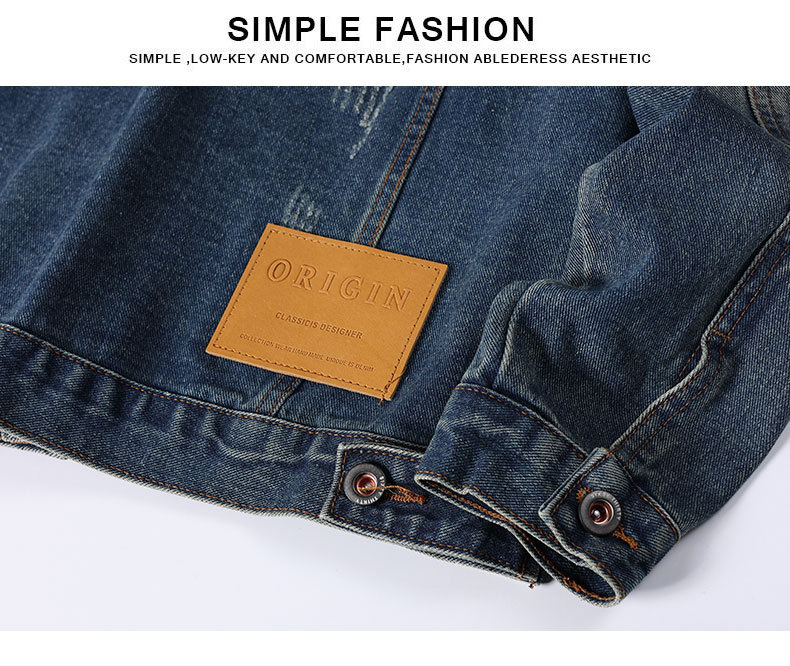 Men's Denim Jacket Embroidered Loose Fit Washed Cotton Outerwear_voghion.com