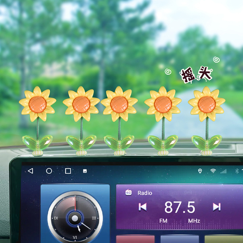 Red en línea lindos girasol adornos de automóviles flores frescas consola central de automóviles espejo retrovisor decoración