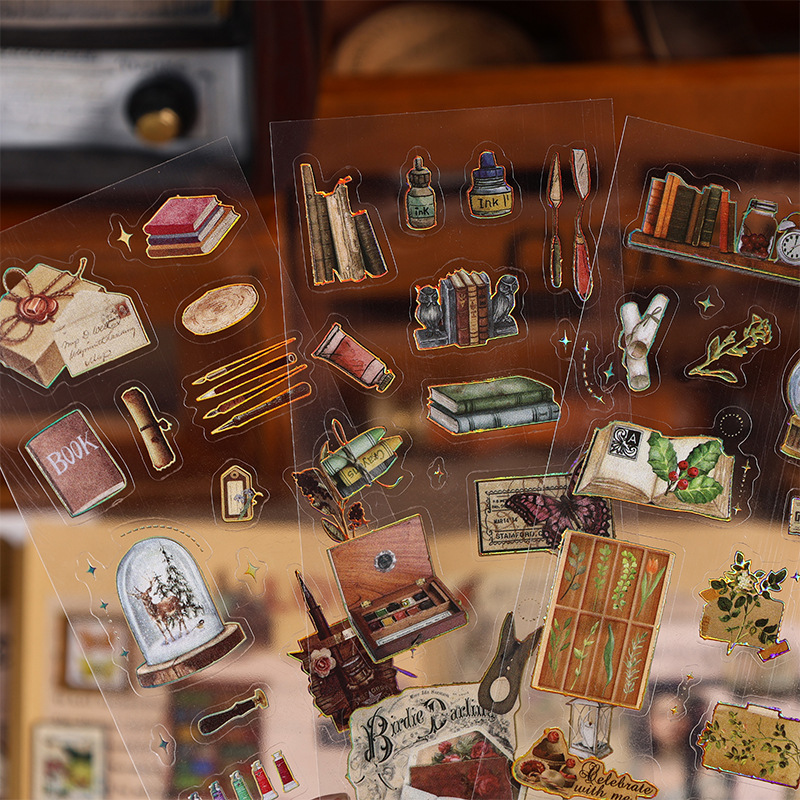 Cuento medieval láser transparente impermeable mascota pegatinas diarias diarias materiales decorativos pegatinas de papelería retro