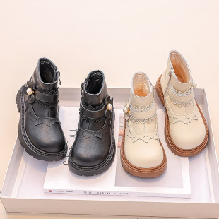 Girl's shoes Children's leather boots 2023 new baby autumn and winter fleece-lined baby Martin boots leather boots