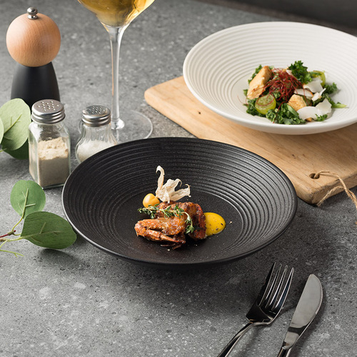 High-end sense bamboo hat bowl hotel tableware Japanese threaded ceramic surface bowl satin plate ramen large soup bowl salad bowl