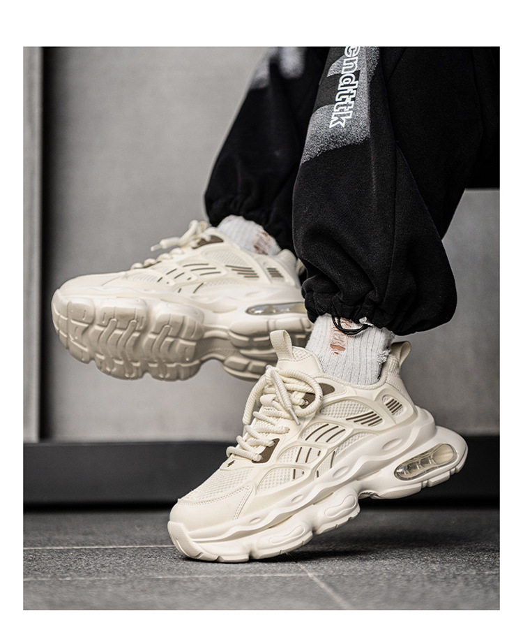 Giày sneaker nam cổ thấp buộc dây đế dày bọc da phong cách thời trang, giày thể thao tăng chiều cao — Cà phê ZS-F 8965m, ZS-F8965 Xingka, ZS-F8965 màu đen chi tiết 8