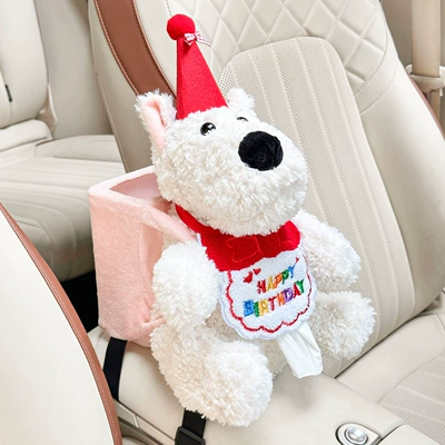 Car Tissue Box, Cute Car Tissue Box, Practical Armrest Box, Tissue Hanging Bag, Trash Can Two-In-One (Car tissue box/set) - red-west-highland-tissue-bag-trash-can