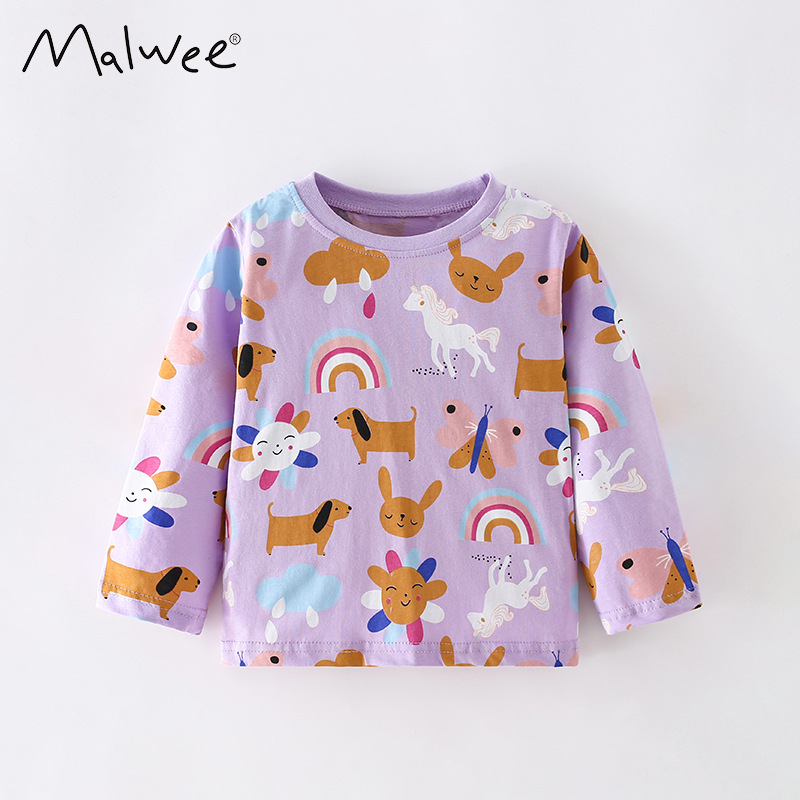 Malwee camiseta de niñas otoño y invierno nuevo cuello redondo europeo y americano para niños de manga larga base extranjera ropa superior de niños