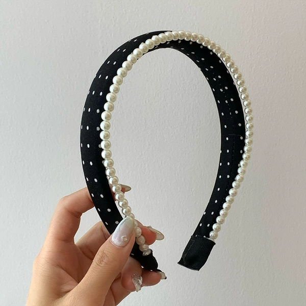 Black polka dot double layer headband