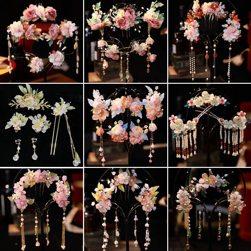 Hanfu, hair accessory, Chinese hairpin, hairgrip with tassels, set, full set