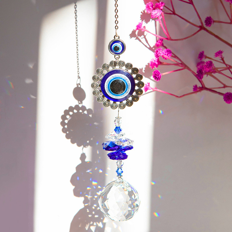 64g Weight Suncatcher, Wind Chime Home Textiles & Decor Type Crystal Pendant Classification 1 Piece Quantity Casual, Holiday, Daily Occasion Alloy, Crystal Material Devil's Eye, Butterfly Pattern Elegant, Pastoral Style Elegant Pastoral Devil's Eye Butterfly Alloy Crystal Suncatcher Wind Chime Wall Art 4