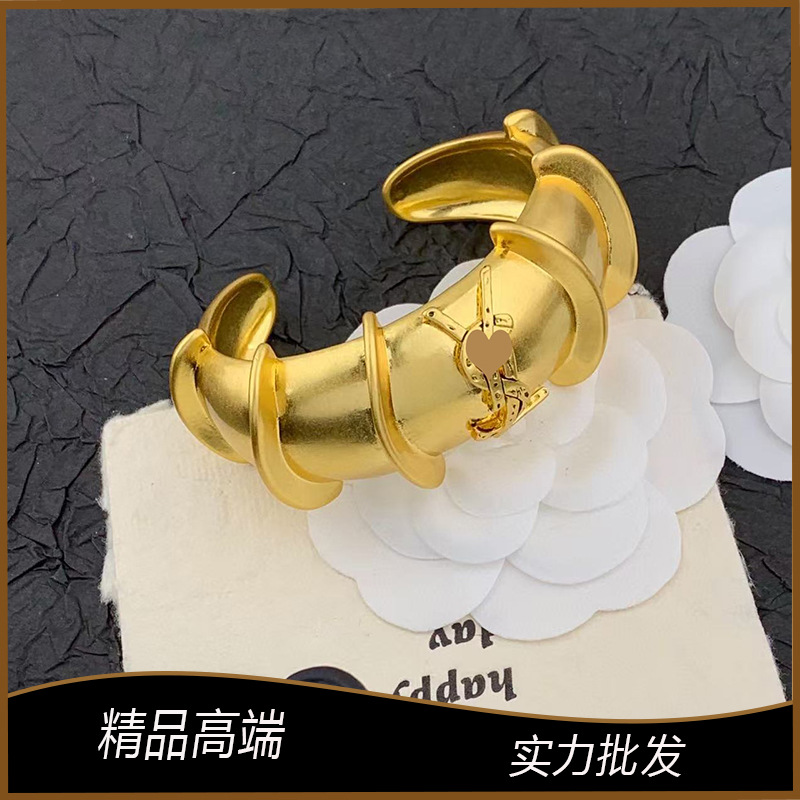 Yangjia European and American Letter Large Bracelet Exaggerated Retro Matte Texture Open Wide Bracelet Brass Material Bracelet for Women