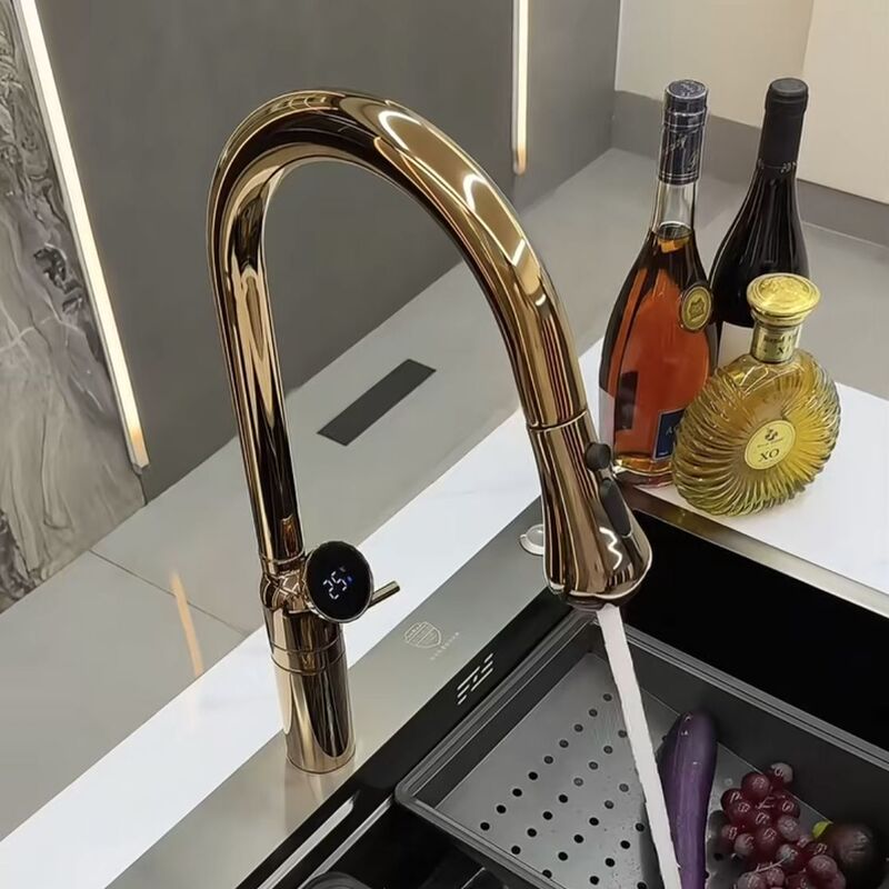 New Designer Digital Display Pull-Out Rotating Hot and Cold Faucet Sink Basin Balcony Cabinet Universal