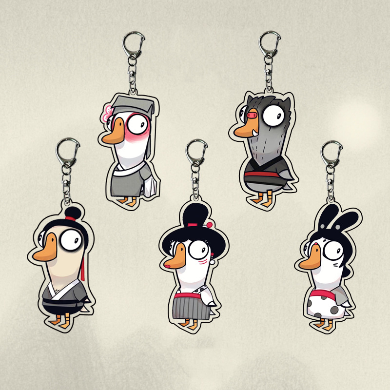 Dibujos animados pato ganso matando monstruo Qitan icono de acrílico llavero lindo expresión creativa bolsa decorativa colgante clave