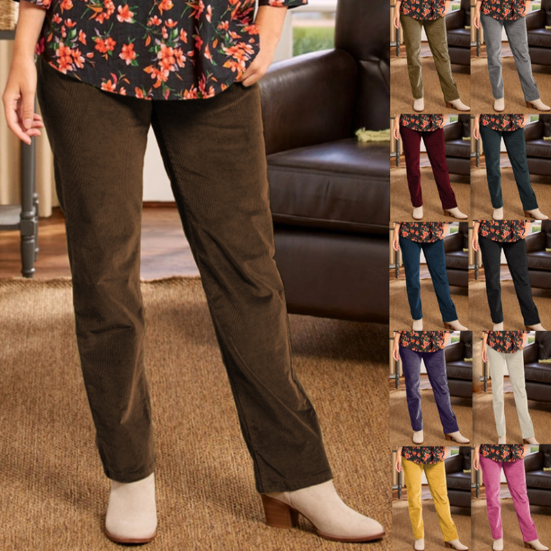 2025Wish Amazon Ebay Foreign Trade New Autumn and Winter Elastic Waist Corduroy Solid Color Straight Casual Pants for Women 2025Wish Amazon Ebay Foreign Trade New Autumn and Winter Elastic Waist Corduroy Solid Color Straight Casual Pants for Women