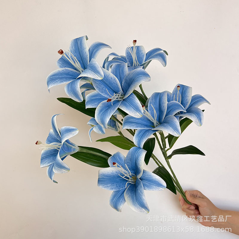 9頭の束百合3dプリントは花の柔らかいゴム百合の結婚式の花の家の客間のインテリアを模倣します。|undefined