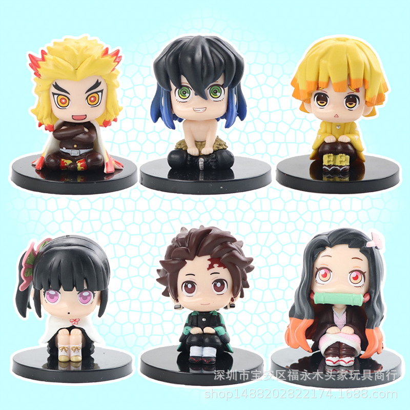 6 Q version Doll Beans Volunteer Toys Doll Sitting Garage Kit Decoration Model