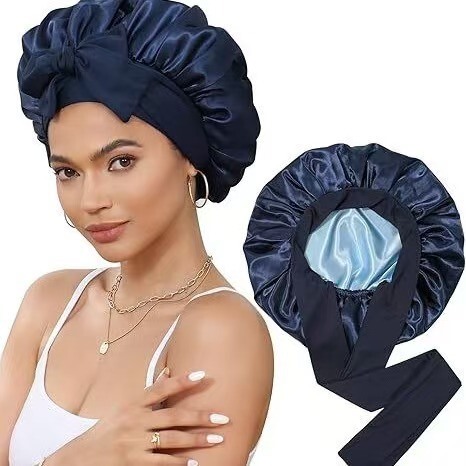 跨境双层色丁飘带睡帽蝴蝶结绑带头巾帽美容护发帽女双面戴bonnet|undefined