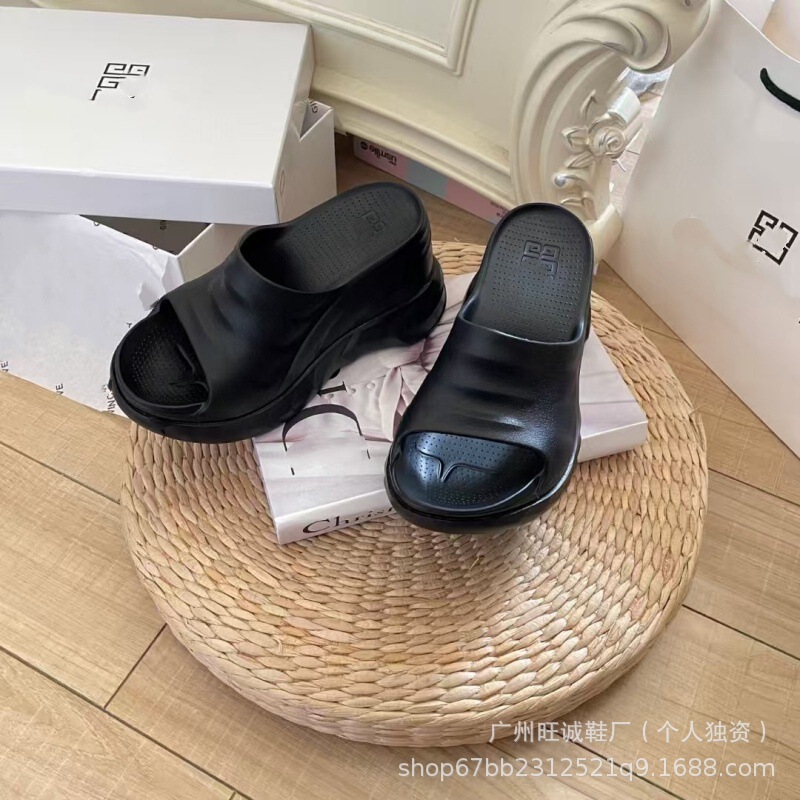纪家厚底拖鞋女2025年夏季松糕增高一字拖鞋女外穿超高跟坡跟凉拖|undefined