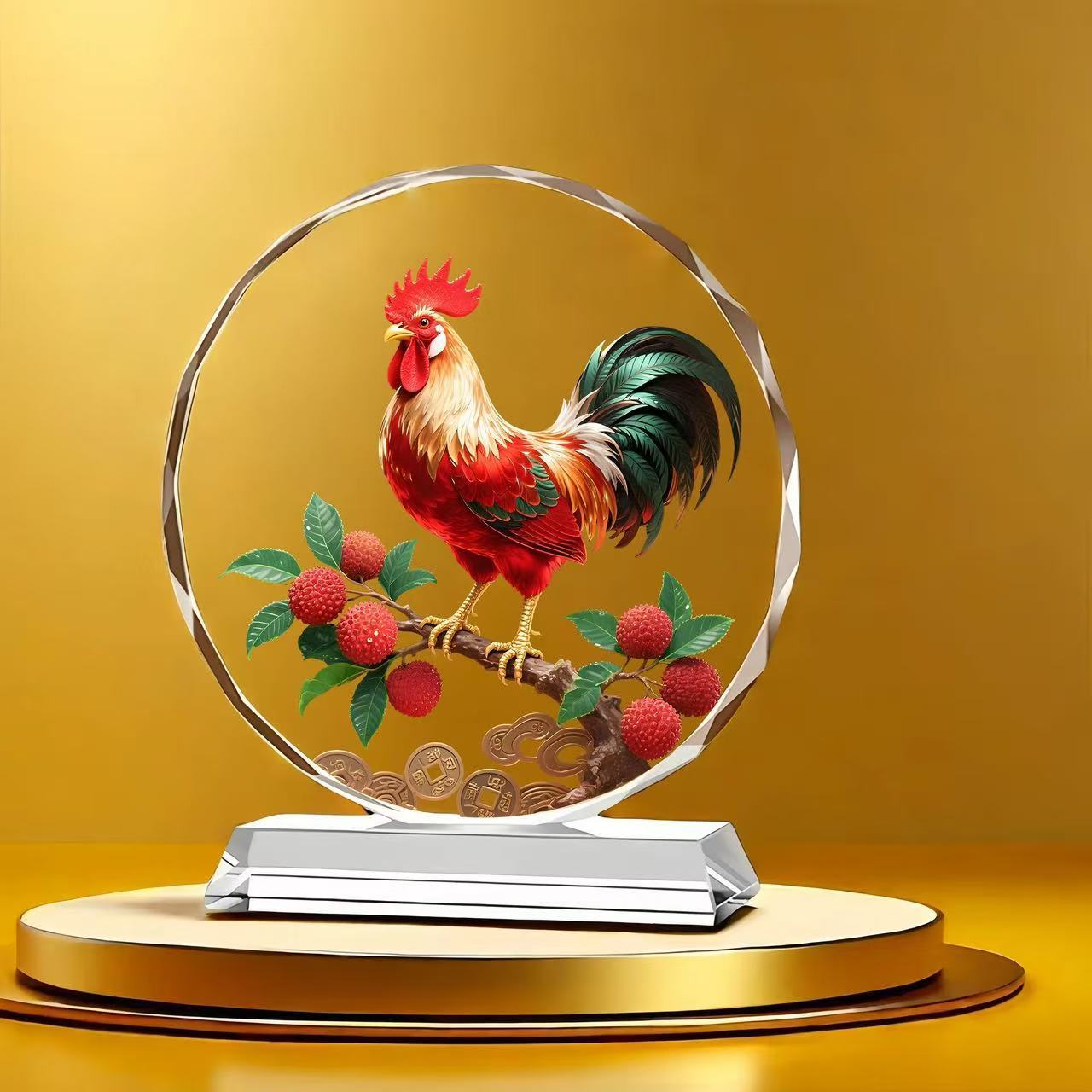 公鸡荔枝水晶摆件装饰工艺品大吉大利生肖吉祥物开业乔迁送礼摆台