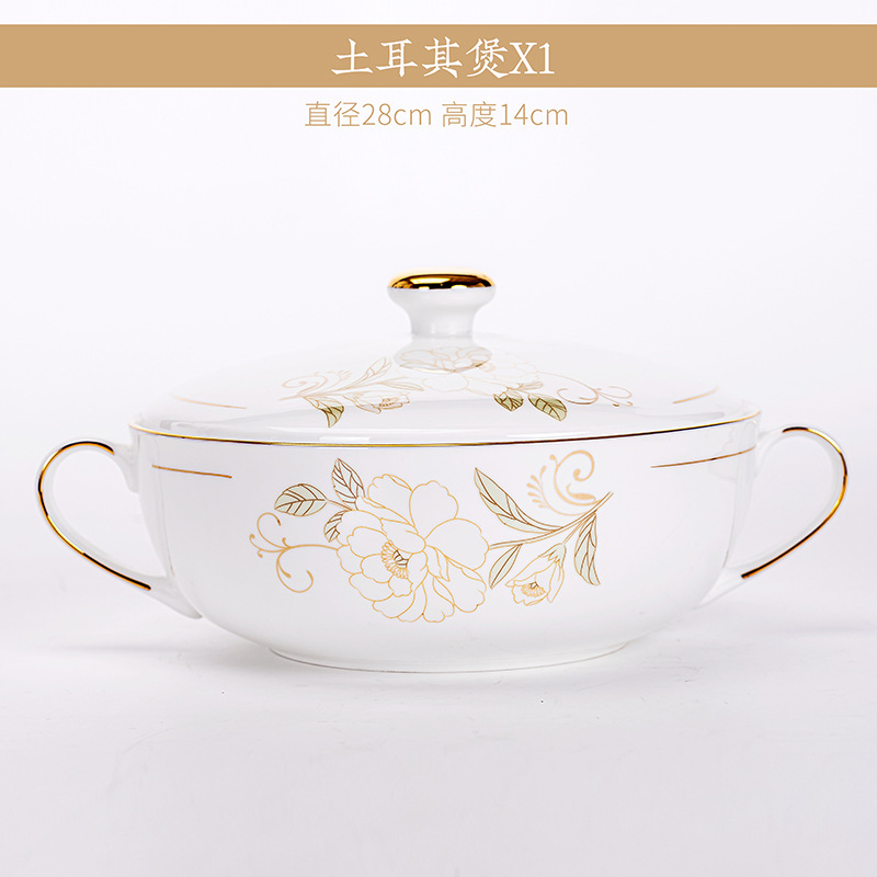 Vajilla de porcelana de hueso Jingdezhen Juego de vajilla de fénix de lujo ligero Regalos para el hogar Platos de cerámica Combinación de platos Tazón de sopa de fideos