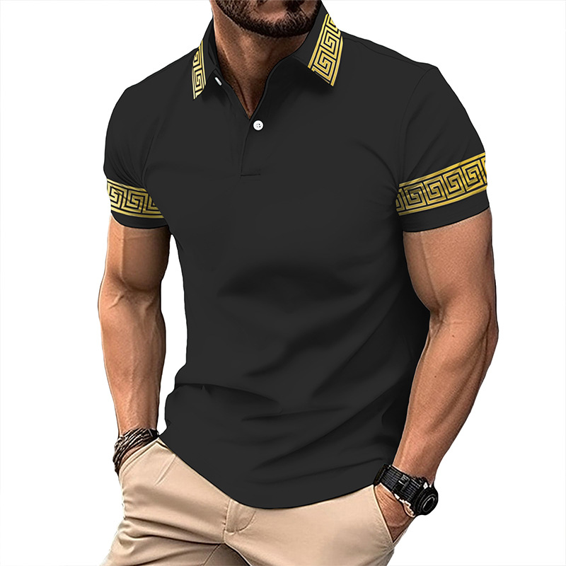 Nueva camisa de golf europea y americana transfronteriza camisa de polo con estampado de letras de manga corta color sólido gráfico 3d camisa POLO de tres botones