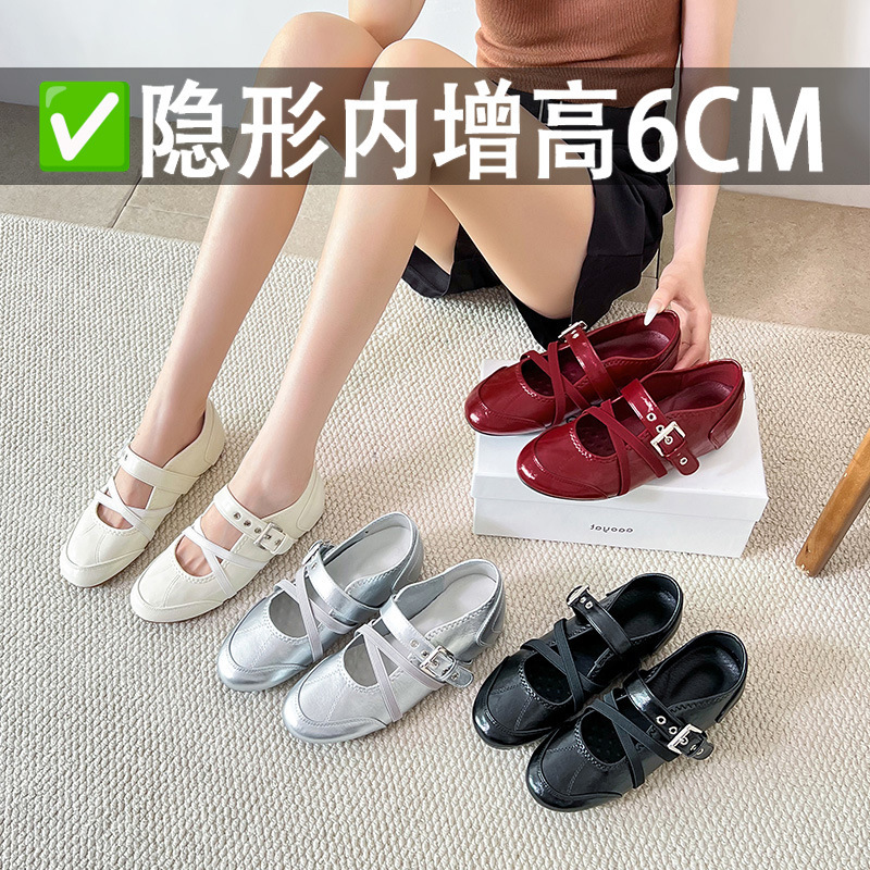 Invisible Height Increase of 6Cm~Retro Ballet Mary Jane Shoes for Women 2026 New Style Women's Shoes Red German Training Shoes Casual Shoes