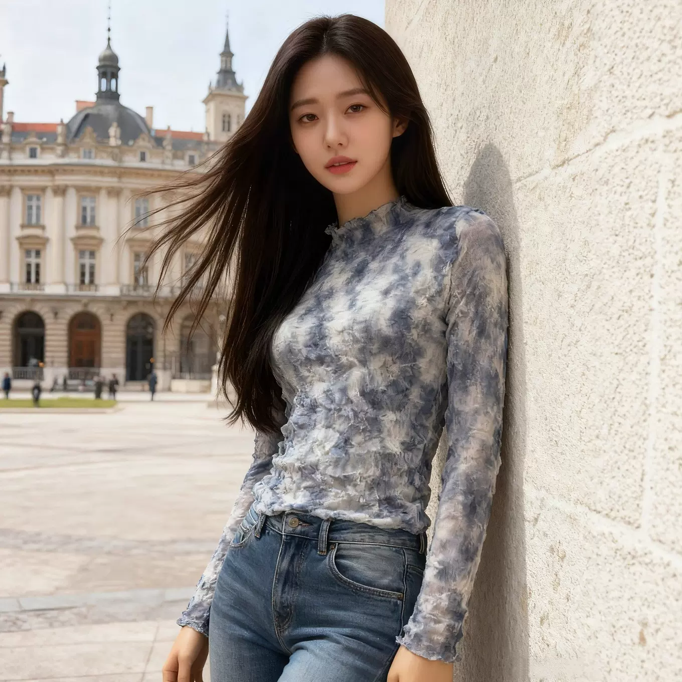 日韩热销长袖打底衫女可外穿不规则褶皱上衣女士设计感小众t恤衫