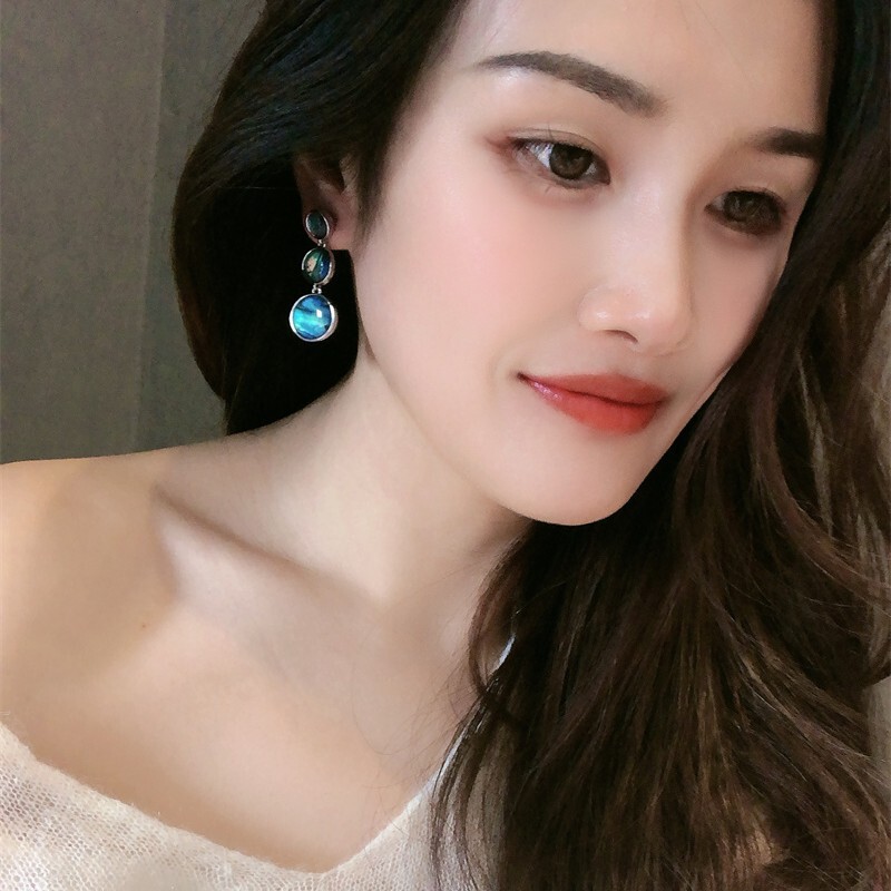 小香风大小圆形鲍鱼贝耳钉女优雅精致耳坠轻奢彩色贝壳银针耳环|undefined