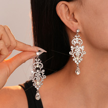 超闪轻奢风镶钻花纹水滴流苏银针耳环欧美小众气质高级感耳饰女