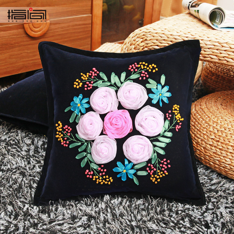 Jinhao bordado fábrica al por mayor hecho a mano bordado de punto de cruz DIY bordado cinta cojín almohada Rosa belleza