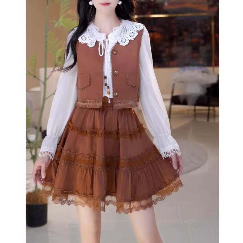 GraceChic Caramel Sweetheart Fashion Versatile Shirt And Set For Women 2025 Autumn New High-end Two-piece Pants Trend_voghion.com