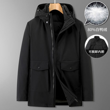大码男羽绒服加肥加大冬季外套可脱卸羽绒内胆胖子中长款羽绒风衣