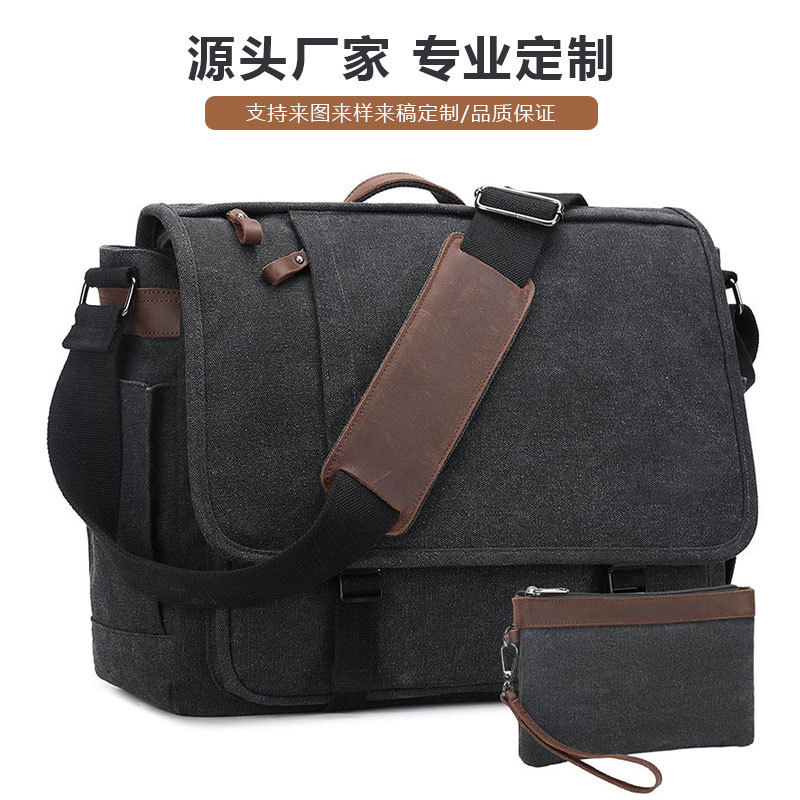 Factory direct men's messenger bag 17 inch canvas waterproof laptop bag shoulder bag work briefcase