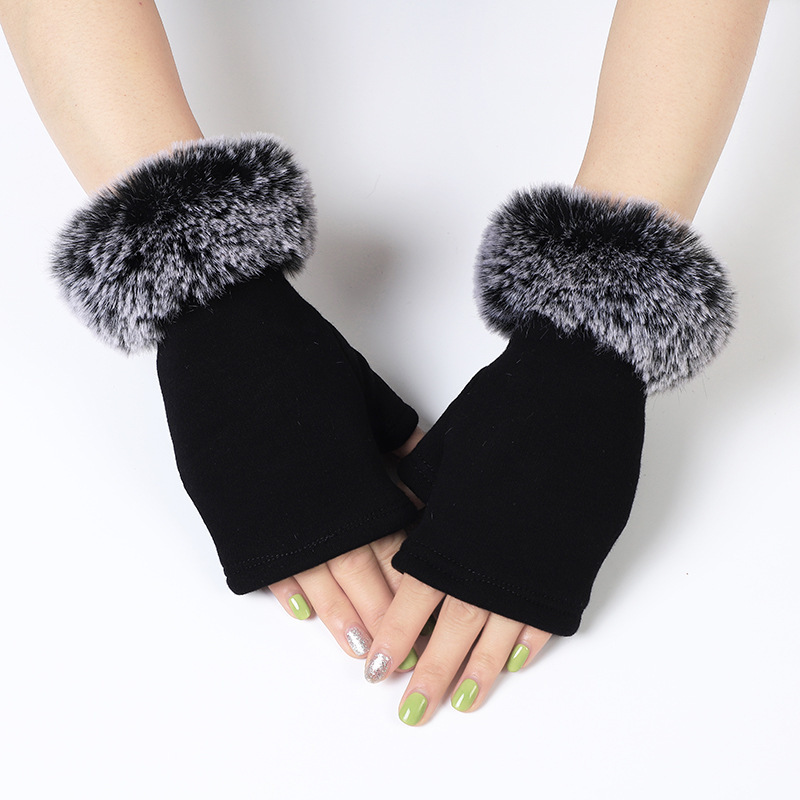 メーカー直売冬の室内の女性はウサギの毛の口の半分の指のアイロンのドリルの手袋の露指のコンピュータのタイプの手袋をまねます。|undefined