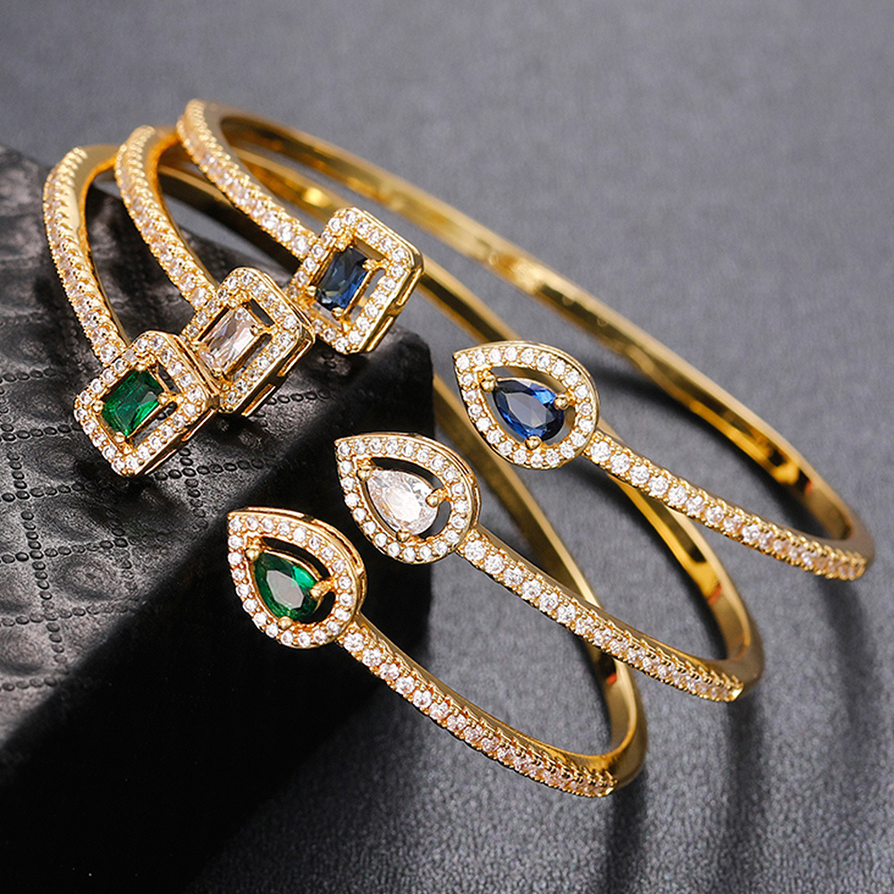 Fashion Square Water Droplets Copper Inlay Zircon Bangle 1 Piece display picture 4