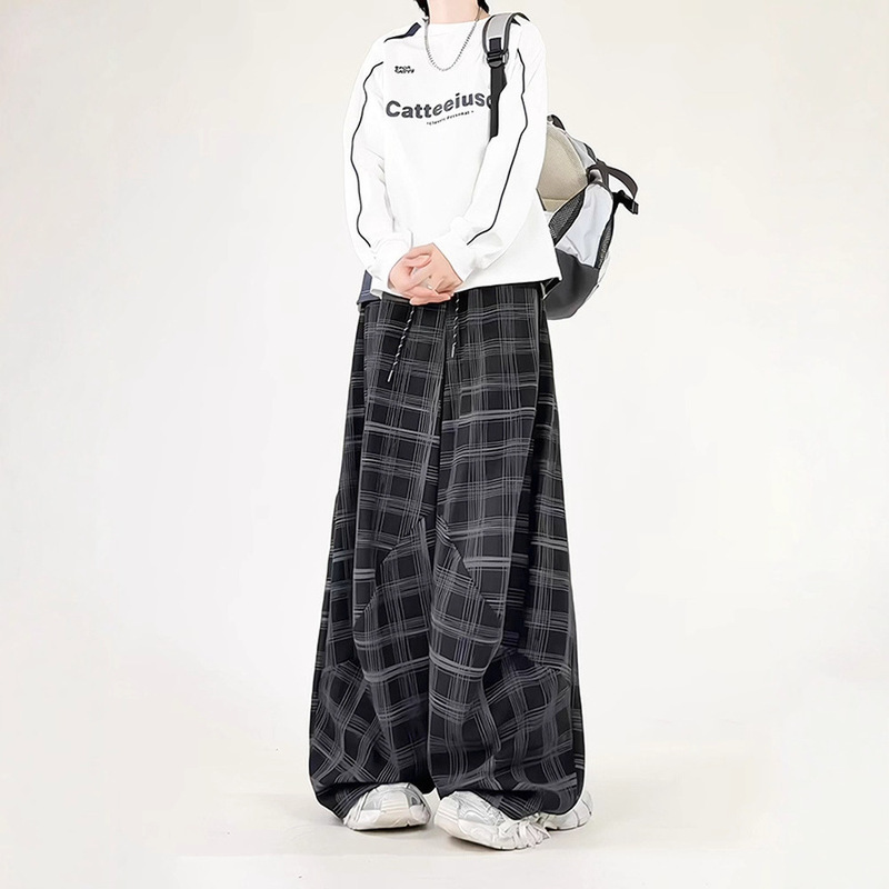 White Textured Plaid Casual Pants 2025 Winter New Men's American Style Relaxed Casual Curved Long Pants