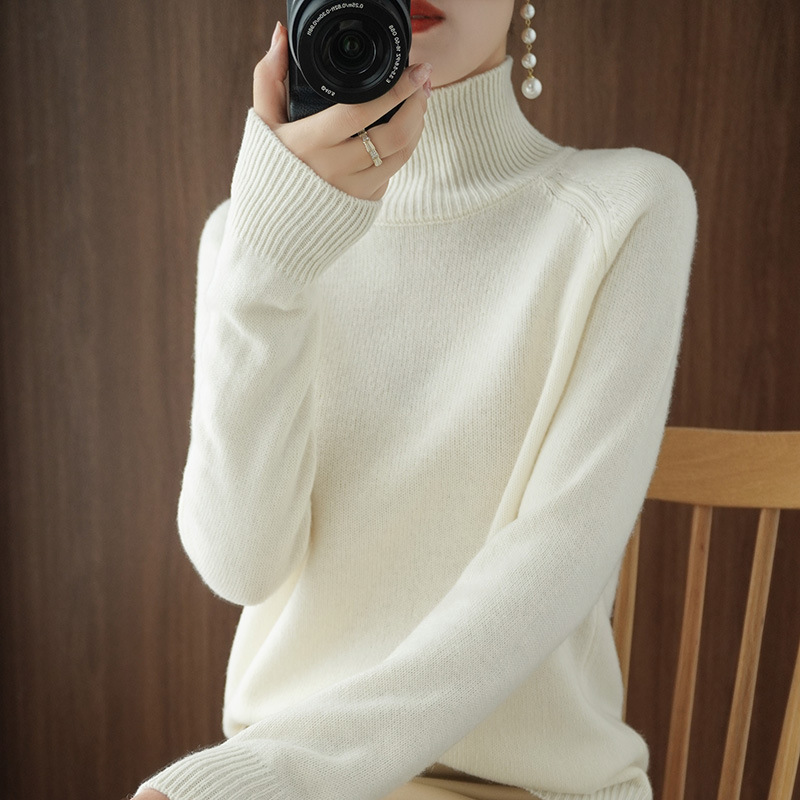 Autumn and Winter New Style Vertical Collar Pullover Sweater Women's Loose Thickened Korean Style Solid Color High Collar Knitted Base Shirt Women's Knitted Sweater