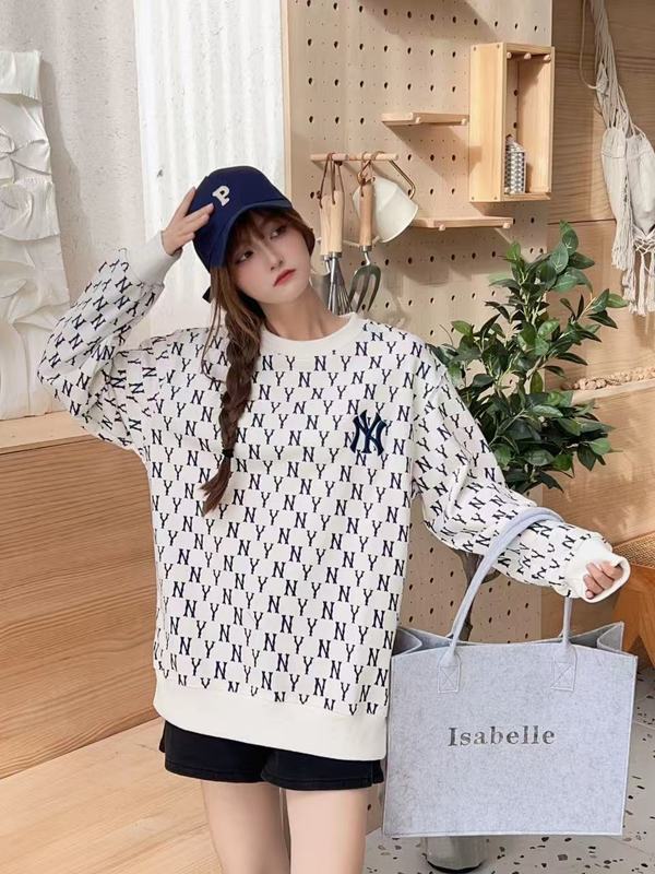 高版本.MLB复古老花满印后背大logo男女款圆领百搭休闲宽松卫衣潮|undefined