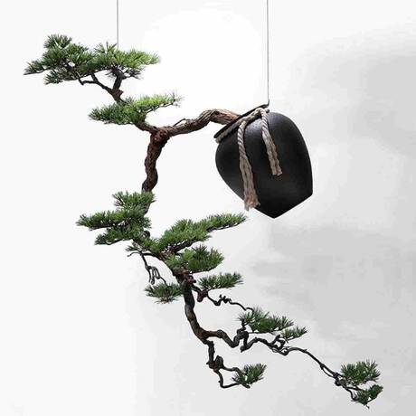 中国风彷真迎客松悬挂松树倒挂景观日式禅意吊挂造景酒店玄关摆件