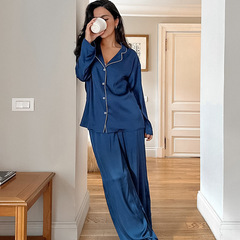 欧米の秋のシミュレーションのシルクのカーディガンのゆったりとしたカジュアルな家庭服の長袖のズボンの快適なパジャマの女性は国境を越えて卸売りすることができます。