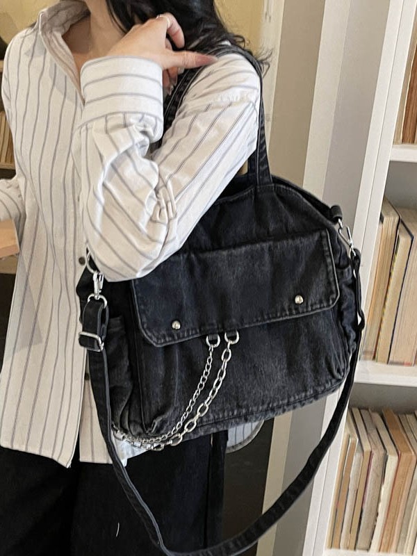 Bolso coreano de lavado con agua Jeans Buttot para mujeres 2026 nuevo tipo transfronterizo de bolso de hombro casual de gran capacidad