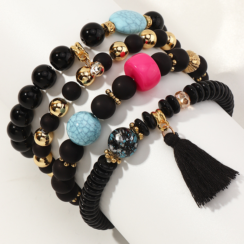 Bohemian Style Turquoise Tassel Beaded Multilayer Bracelet display picture 6