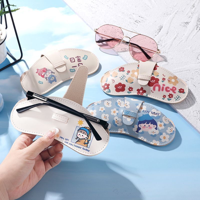 Fresh and Sweet Glasses Storage Bag for Women, Cartoon Sunglasses Case, Myopia Glasses Bag, Protective Cover, Leather Glasses Case