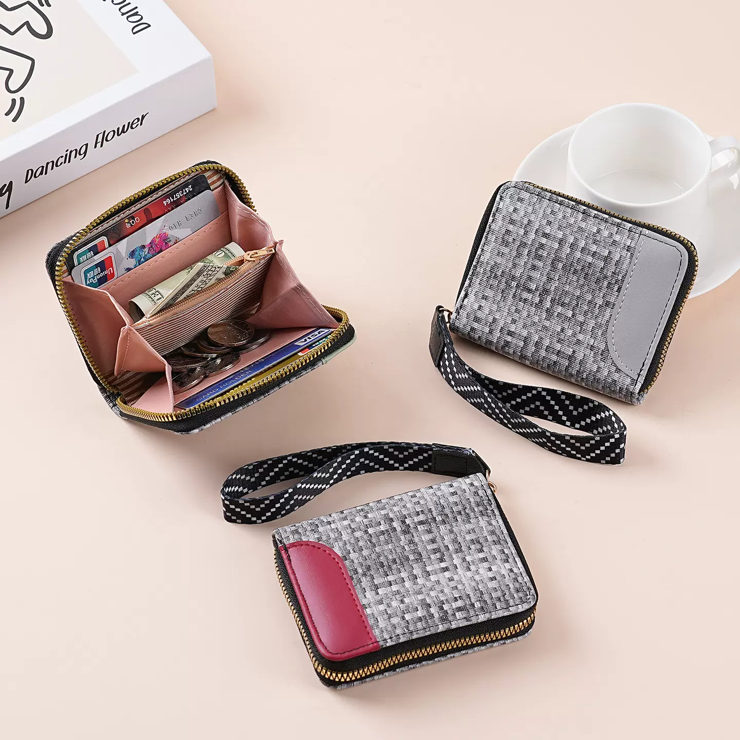 跨境女士钱包短款简约卡包钱包迷你wallet跨境拼色拉链零钱包批发